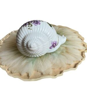 Snail Shell Porcelain Trinket Box with Violets